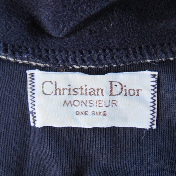 Vintage Christian Dior Monsieur Navy Women's Robe w/Tan PipingTrim One Size - Picture 5 of 8